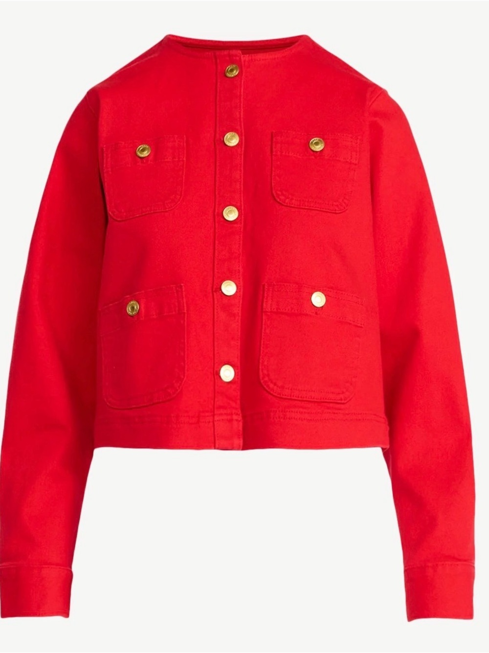 NWT Free Assembly Cropped Red Denim Button-Up Jacket with Gold Buttons XXL